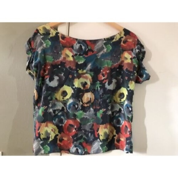 Alice + Olivia Brush Stroke Water Color FloralSilk Blouse Top size Small